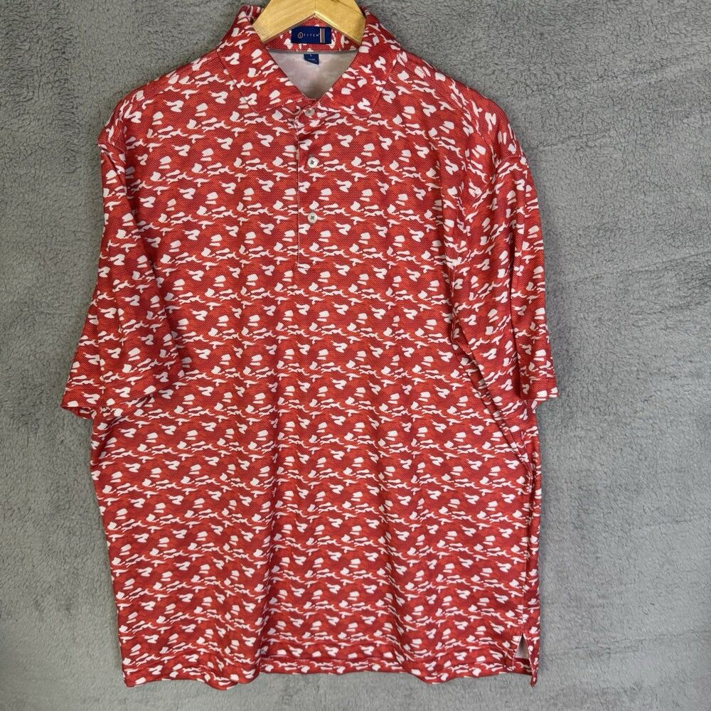 S Stitch Shirt Mens L Red Camo Polo Performance Stretch Golf Short‎ Sleeve